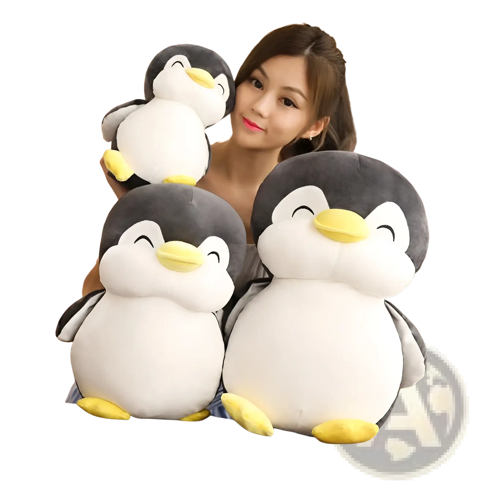 Cute black-and-white plush penguin toy with yellow beak and feet soft stuffed animal for kids
