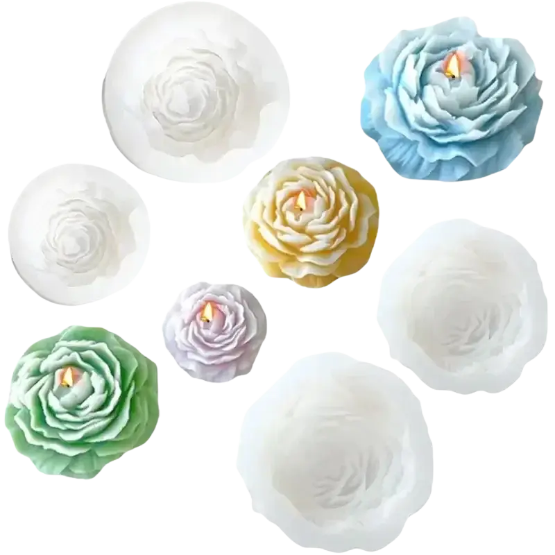 Set of white light blue yellow lavender and green silicone rose candle molds for peony diy floral soap resin tool