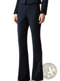 Navy blue tailored flared trousers with sleek structured design and subtle vertical seam detailing from peplum blazer suit set
