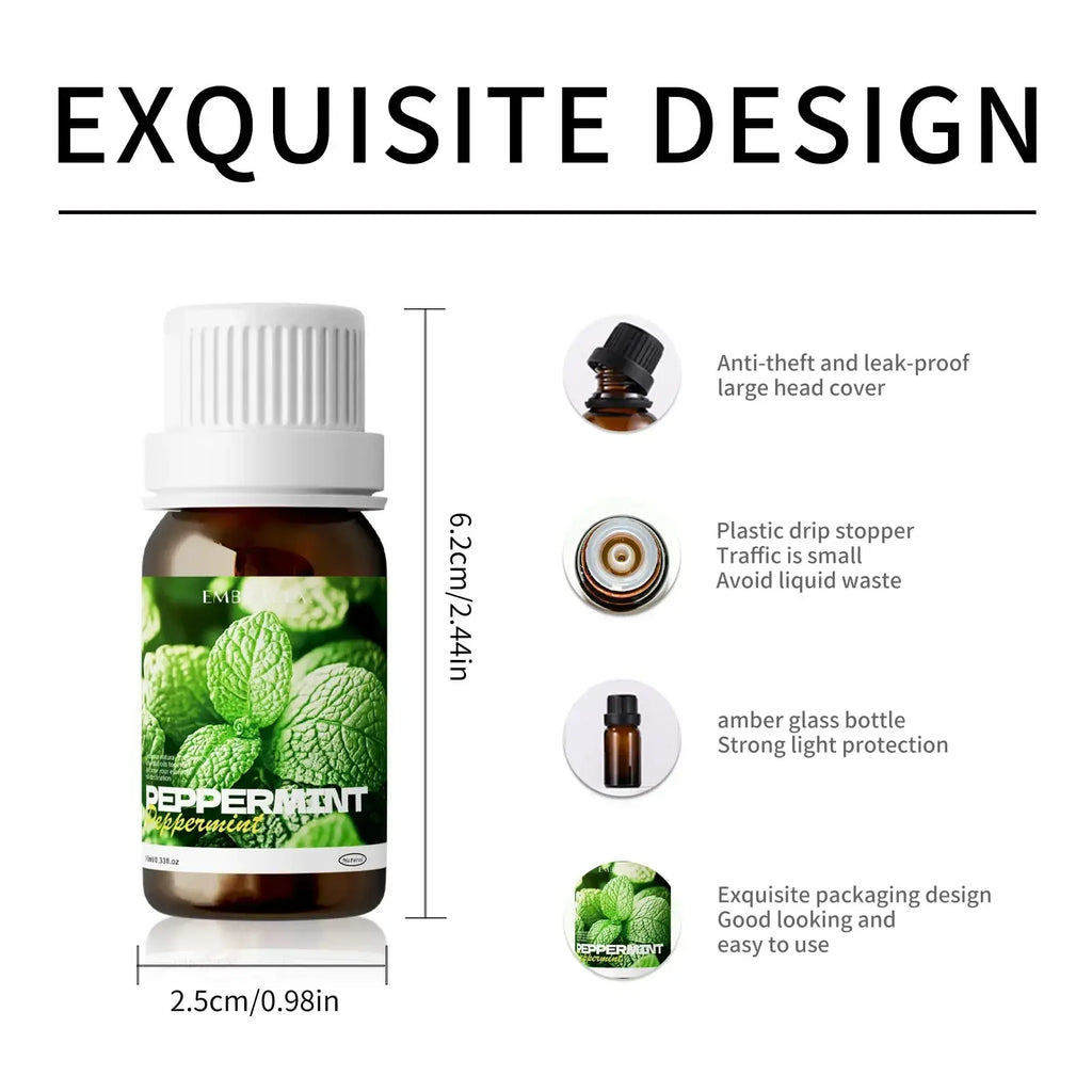 A small amber glass bottle of peppermint essential oil 10ml with green label for skin and hair care oil diy