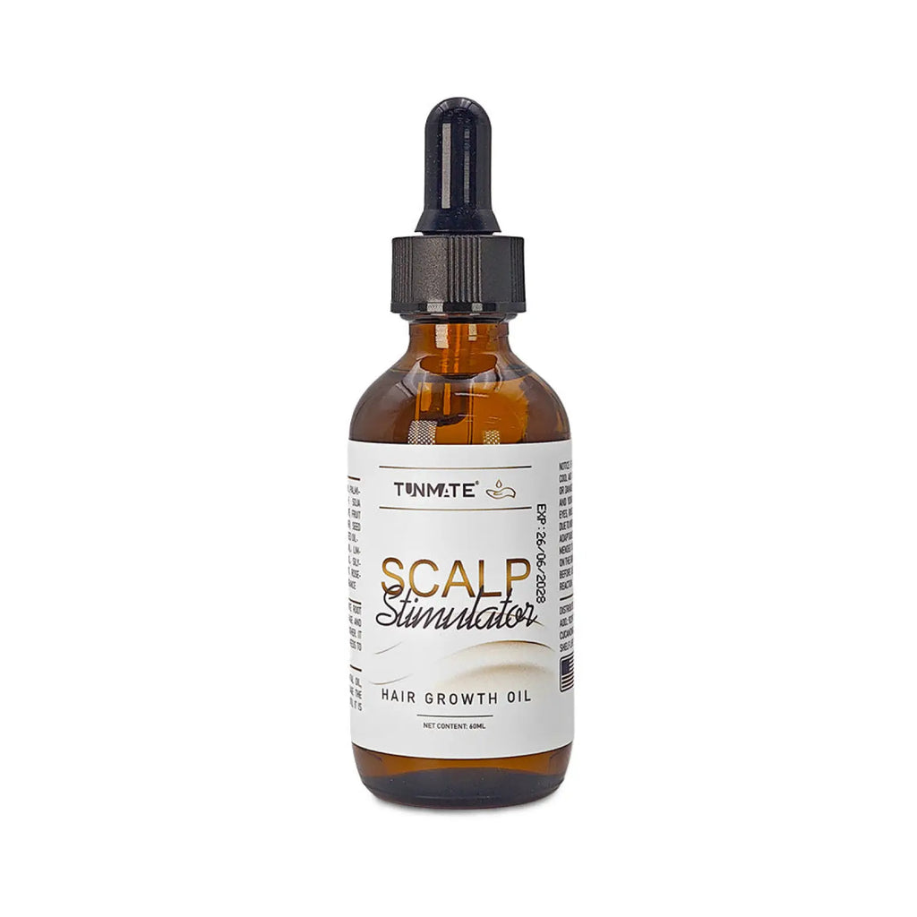Tunmte peppermint hair oil for scalp care and growth in amber glass bottle with black dropper and white label