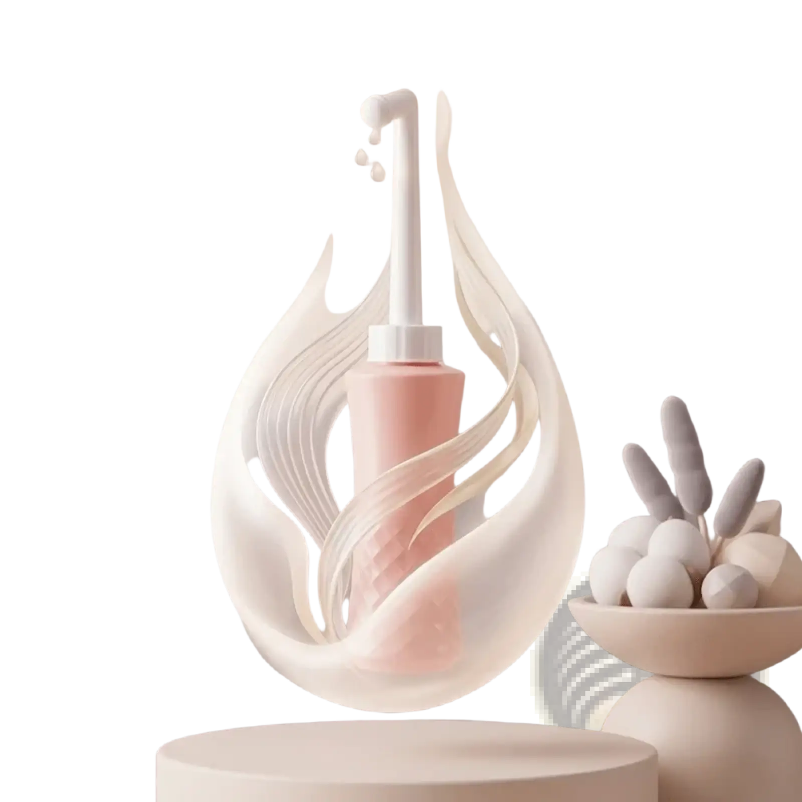 A sleek modern pink and white electric peri bottle postpartum perineal cleansing bottle with minimalist design
