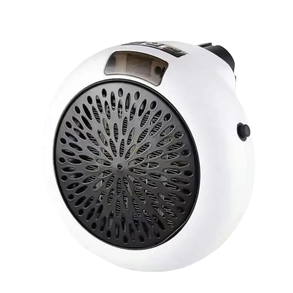 Compact white and black personal heater electric air heater with circular vent design for living room use