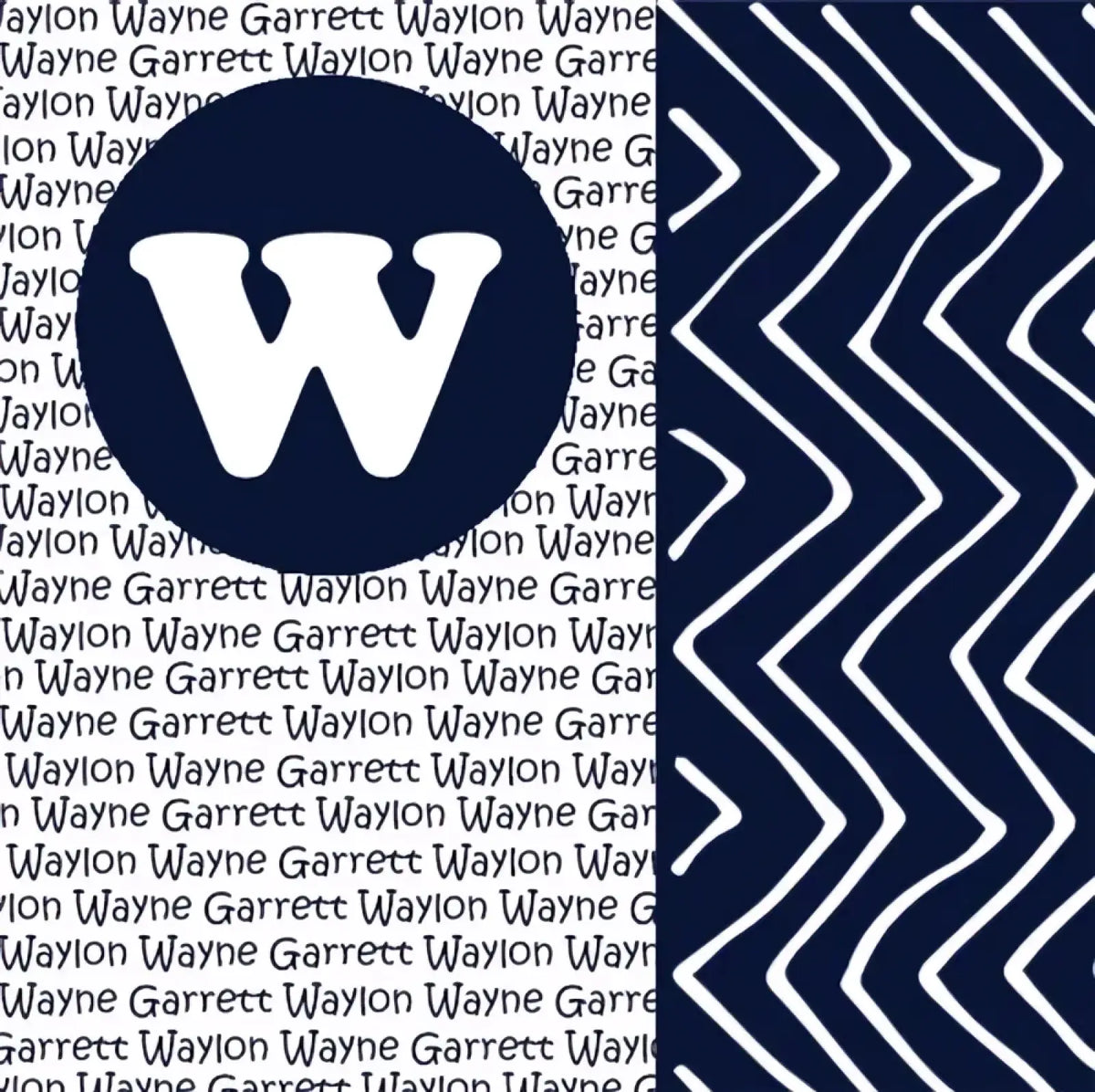 Navy blue personalized baby swaddle blanket fleece with white w logo and zigzag pattern for newborn use