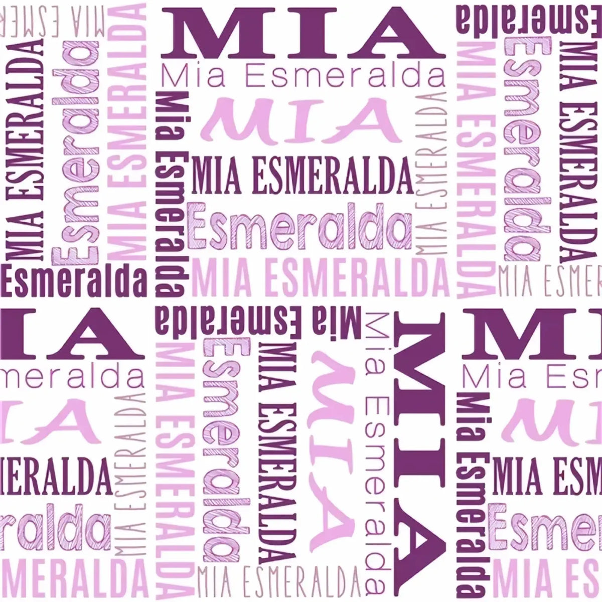 Personalized baby swaddle blanket fleece with purple and pink mia esmeralda text design on white background