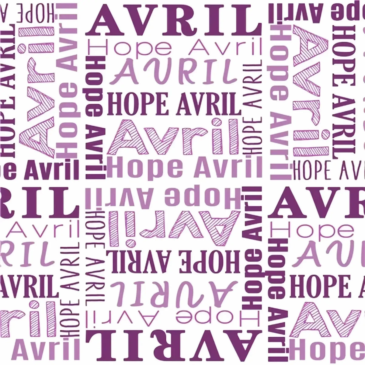 Personalized baby swaddle blanket in fleece with a purple and lavender hope avril text pattern fabric design