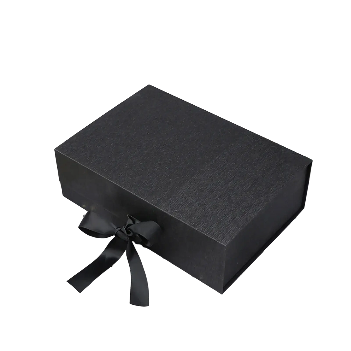 Black textured personalized bridesmaid proposal gift box with satin ribbon bow for elegant presentation