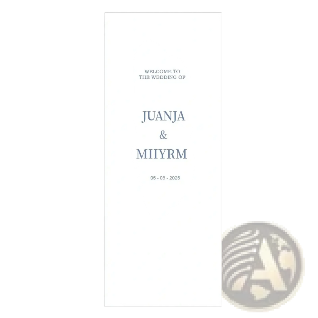 Minimalist white personalized fabric wedding welcome sign with elegant gray text announcing Juanja and Miiyrm marriage date