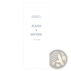 Minimalist white personalized fabric wedding welcome sign with elegant gray text announcing Juanja and Miiyrm marriage date