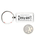 Silver rectangular personalized acrylic keychain with family illustration and family forever inscription