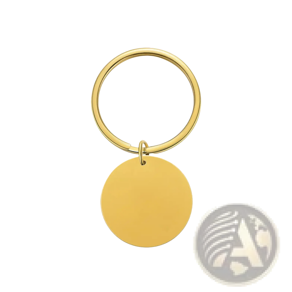 Gold-colored circular personalized fingerprint QR code keychain with a 30mm ring and 25mm diameter disc