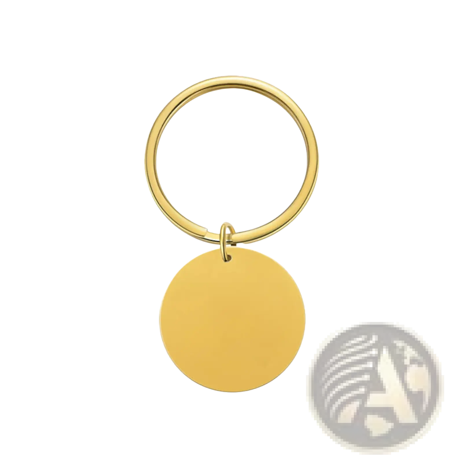 Gold-colored circular personalized fingerprint QR code keychain with a 30mm ring and 25mm diameter disc