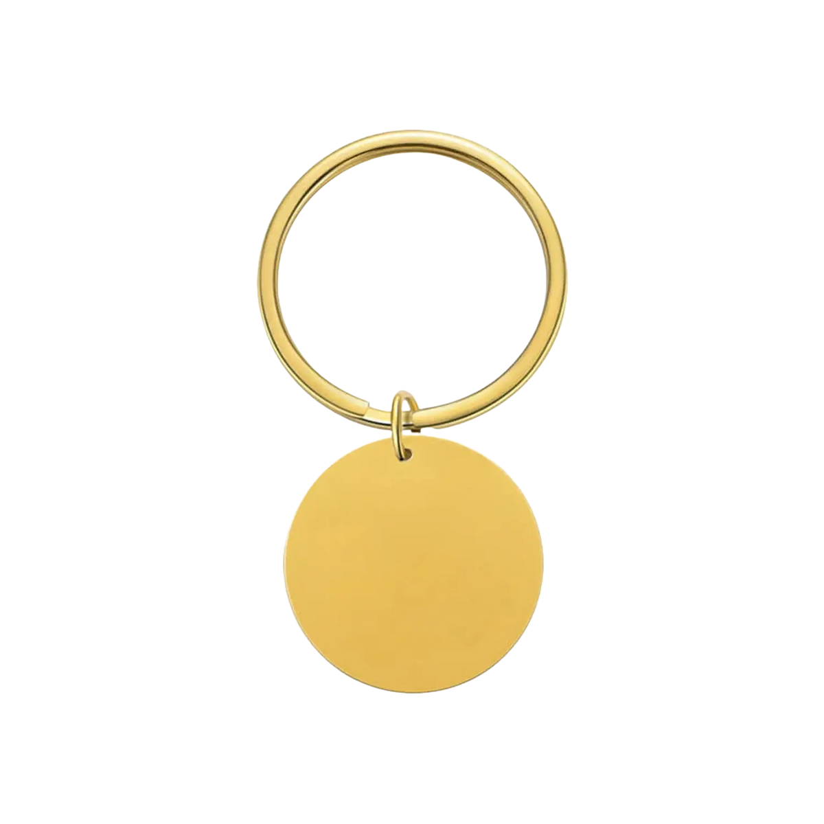 Gold-colored circular keychain with smooth flat disc pendant featuring personalized fingerprint qr code design