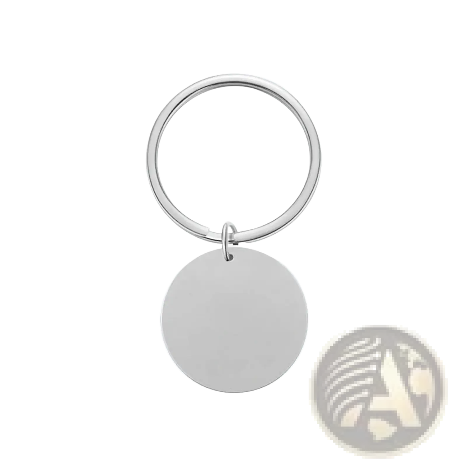 Silver circular personalized fingerprint QR code keychain with smooth polished metal disc hanging from sleek ring