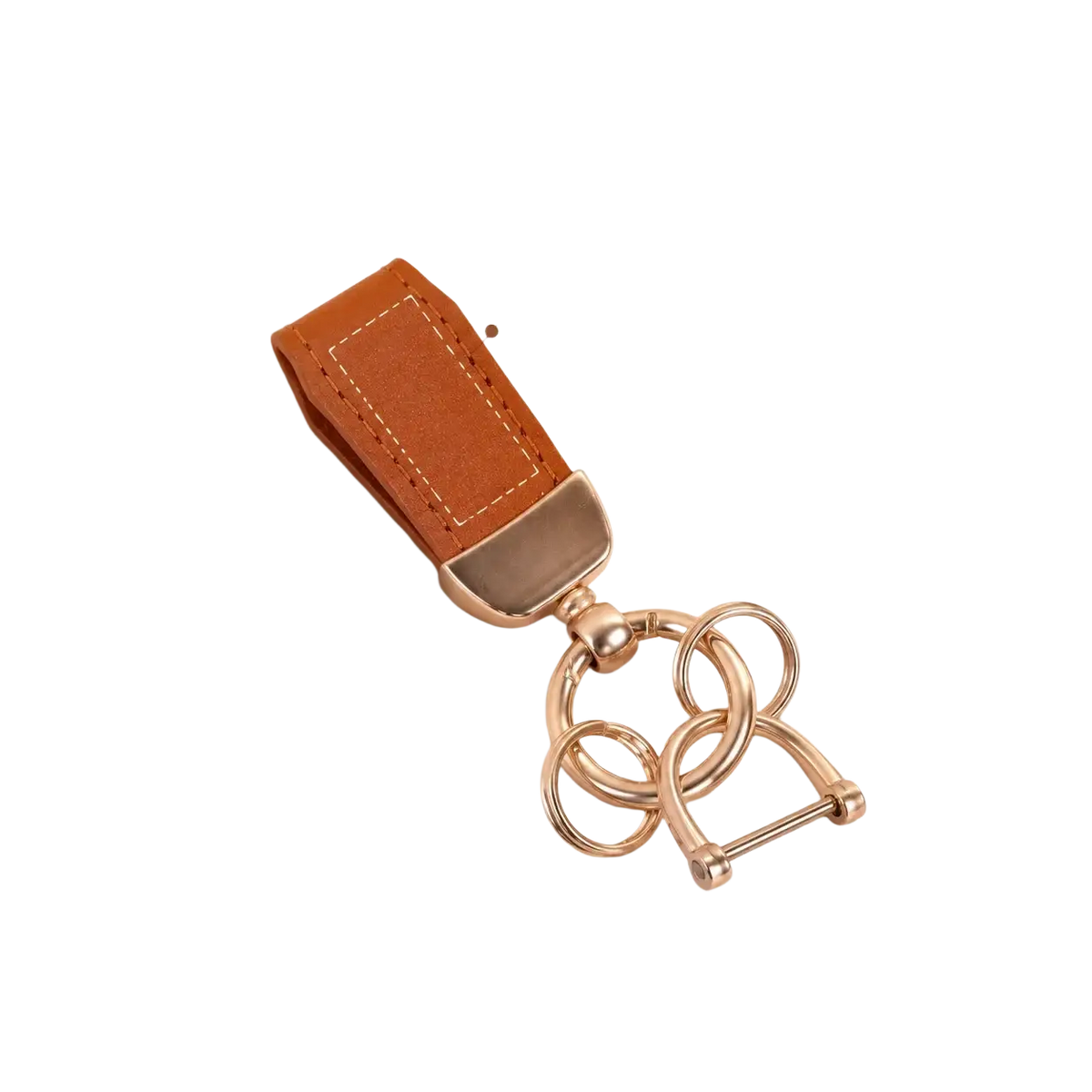 Personalized leather keychain tan with rose gold metal rings and d-ring clasp custom engraved key holder