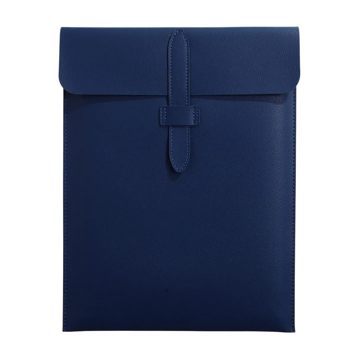 Personalized leather laptop document bag in deep navy leather with flap closure and stitched detailing visible