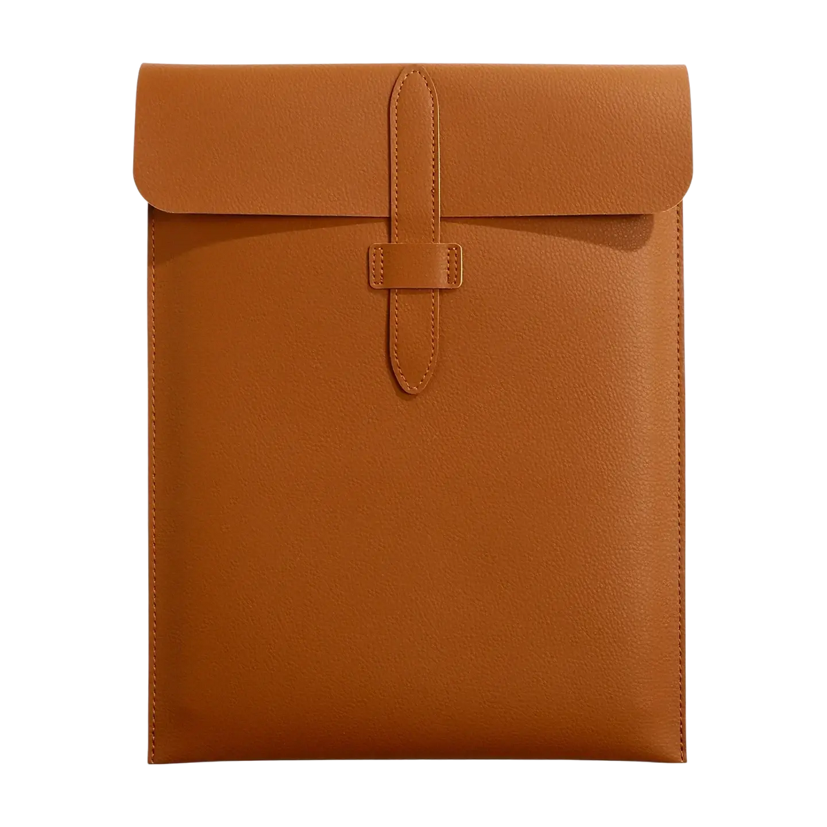 Personalized leather laptop document bag in tan leather with flap closure and detailed stitching for secure use