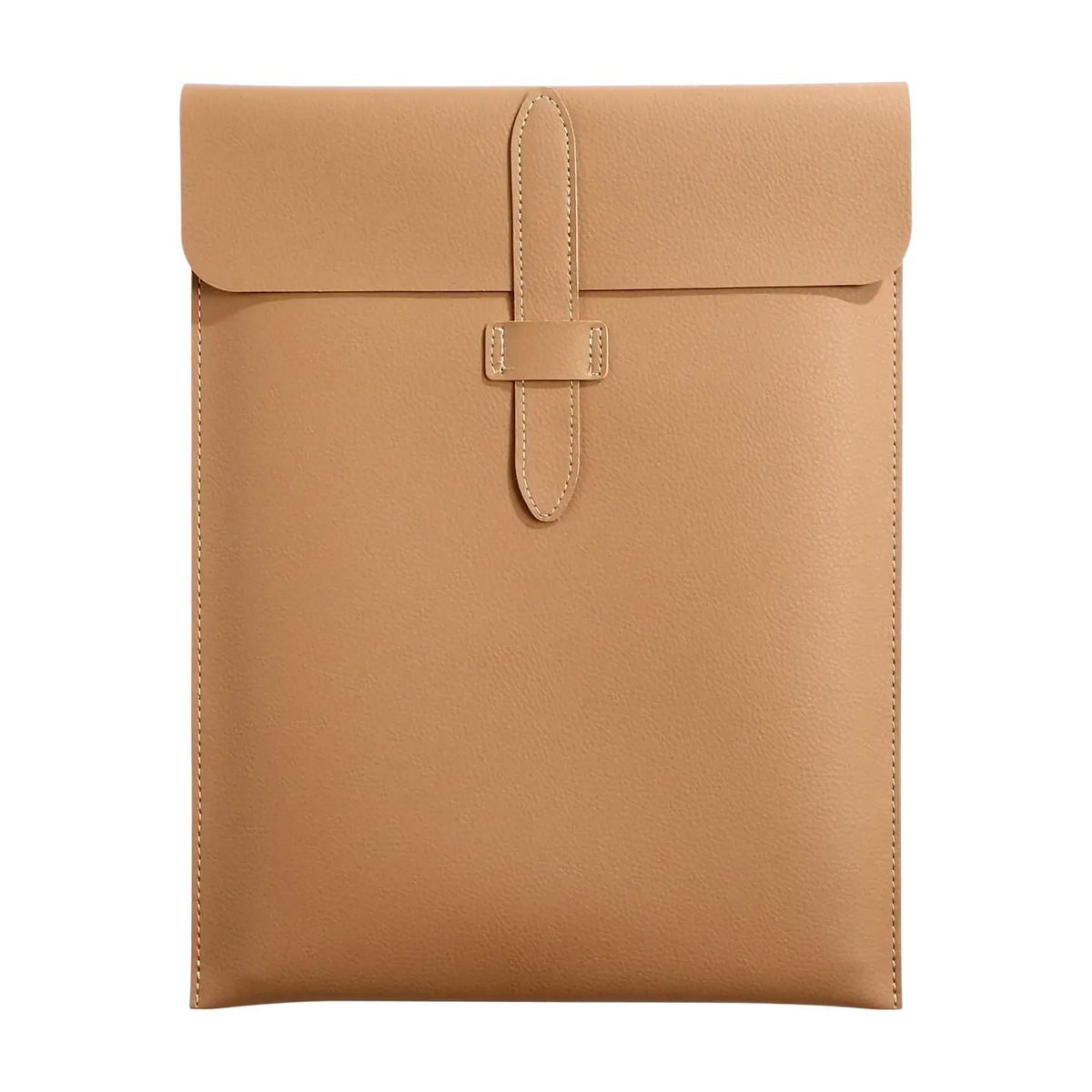 Personalized leather laptop document bag in tan leather with flap closure and stitched detailing for secure storage