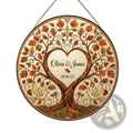 Personalized tree of life stained glass wedding gift featuring a heart-shaped autumn tree with birds and names olivia and james