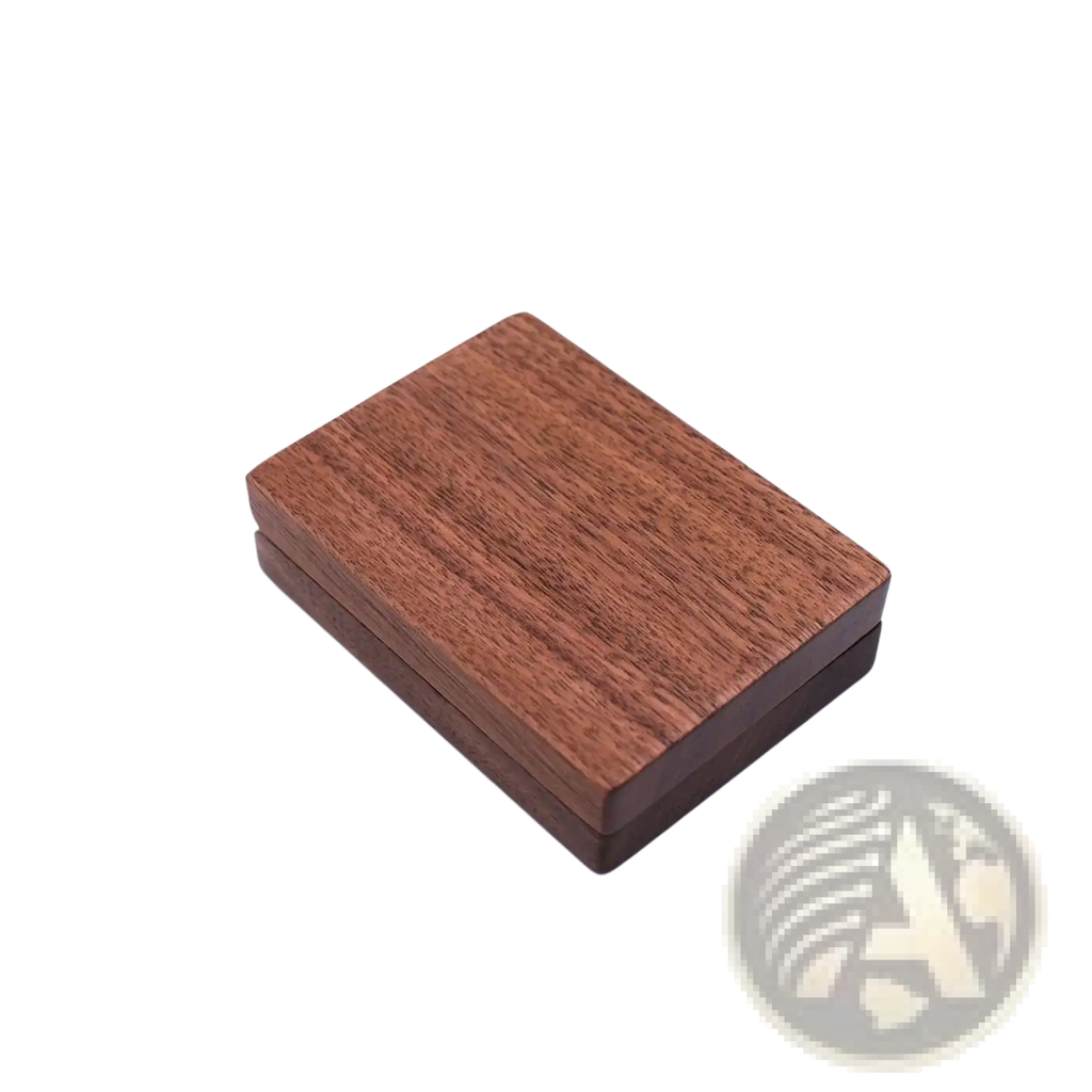 A personalized walnut wood wedding ring box with a rich warm brown finish and visible grain patterns