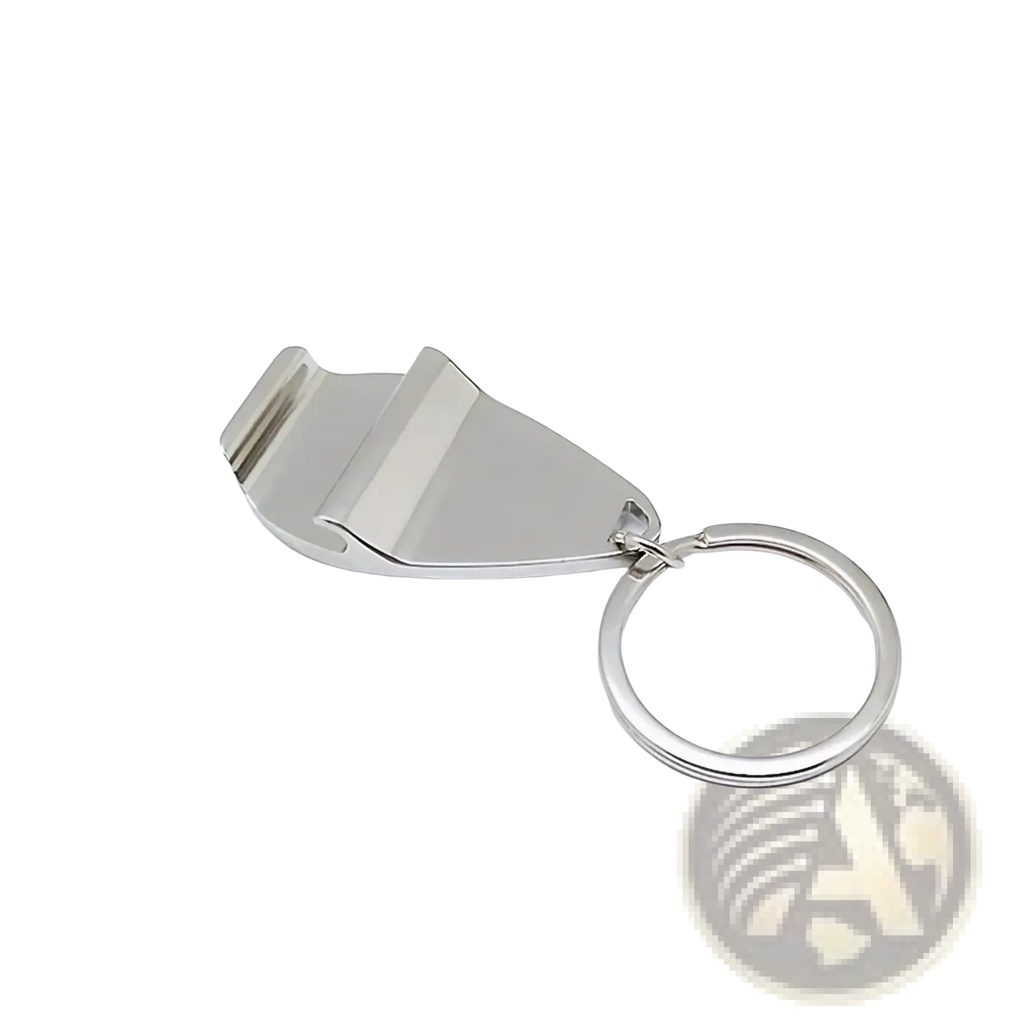 Silver metallic keychain bottle opener with sleek minimalist design for personalized wedding bottle opener keychains bulk