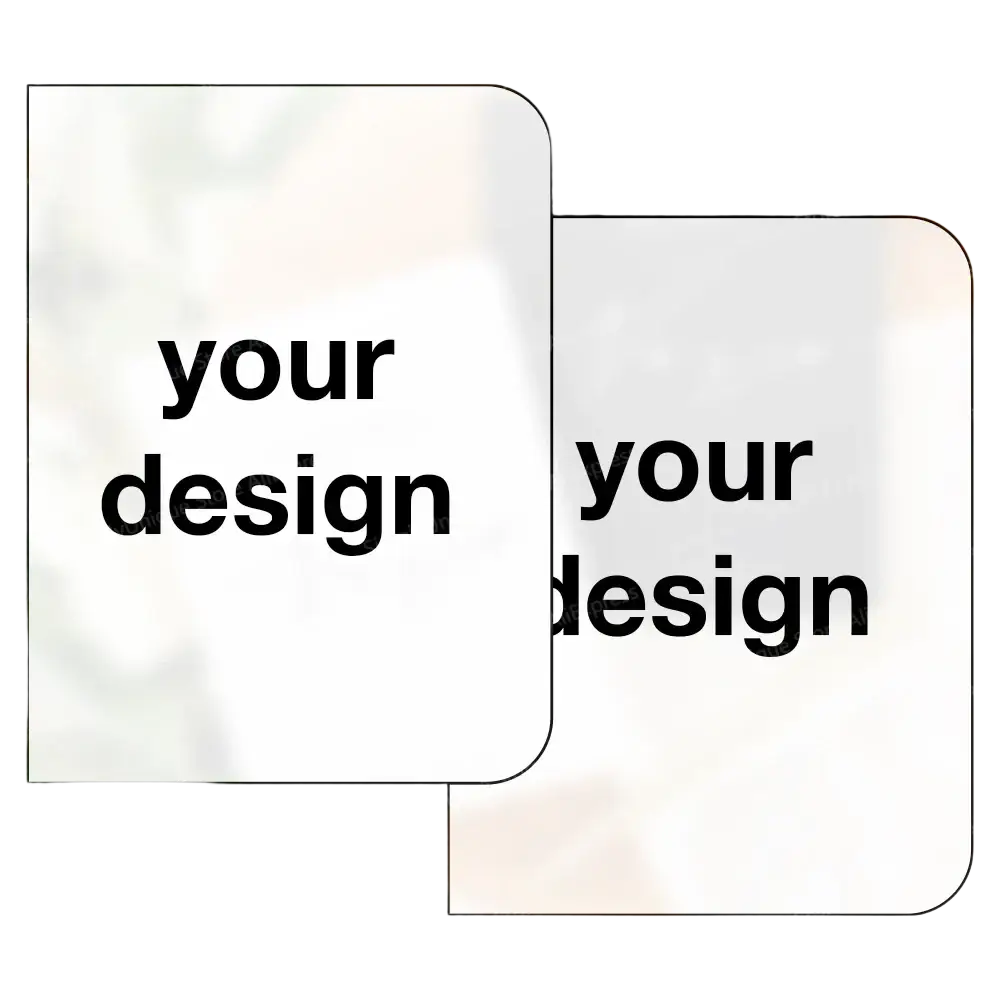 Personalized wedding vow books set featuring customizable white rectangular cards with rounded corners and bold black text
