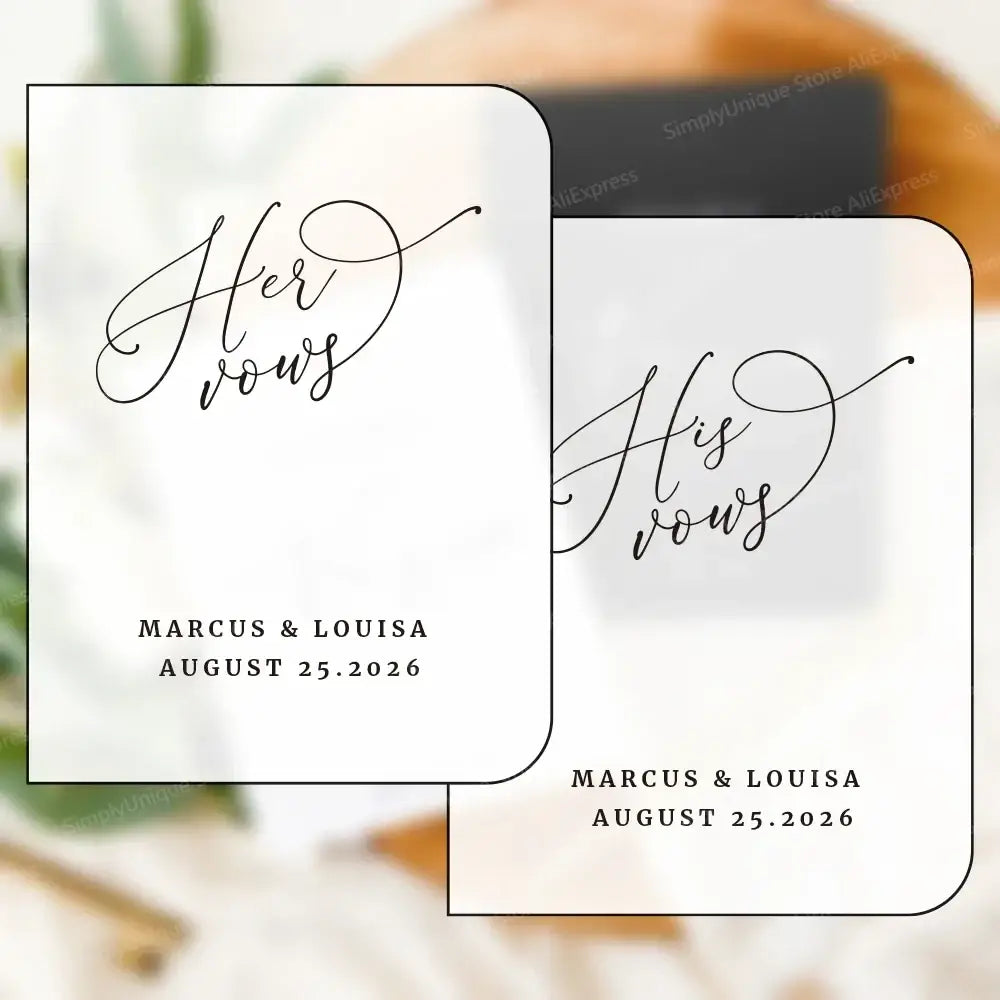 Personalized wedding vow books set white vow cards with elegant black cursive her vows his vows marcus louisa august 25 2026