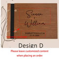 Personalized wooden wedding guest book with natural wood finish black binding engraved sienna william date location