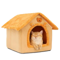 Soft plush warm orange pet bed 33x32x30cm with fuzzy roof and bear-themed trim cat cave for cats