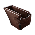 Brown textured fabric pet car console seat with white stitched trim and front pocket for small pets up to 5kg weight limit