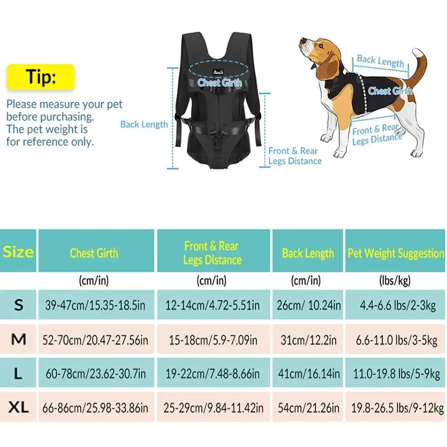 Black adjustable pet harness with reflective strips and padded chest strap for pet carrier backpack use