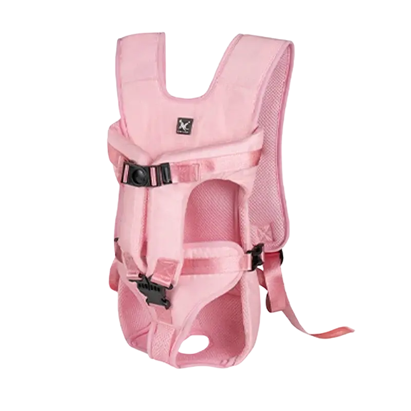 Pink mesh and fabric pet carrier backpack with black plastic buckles for small dogs and cats backpack carrier