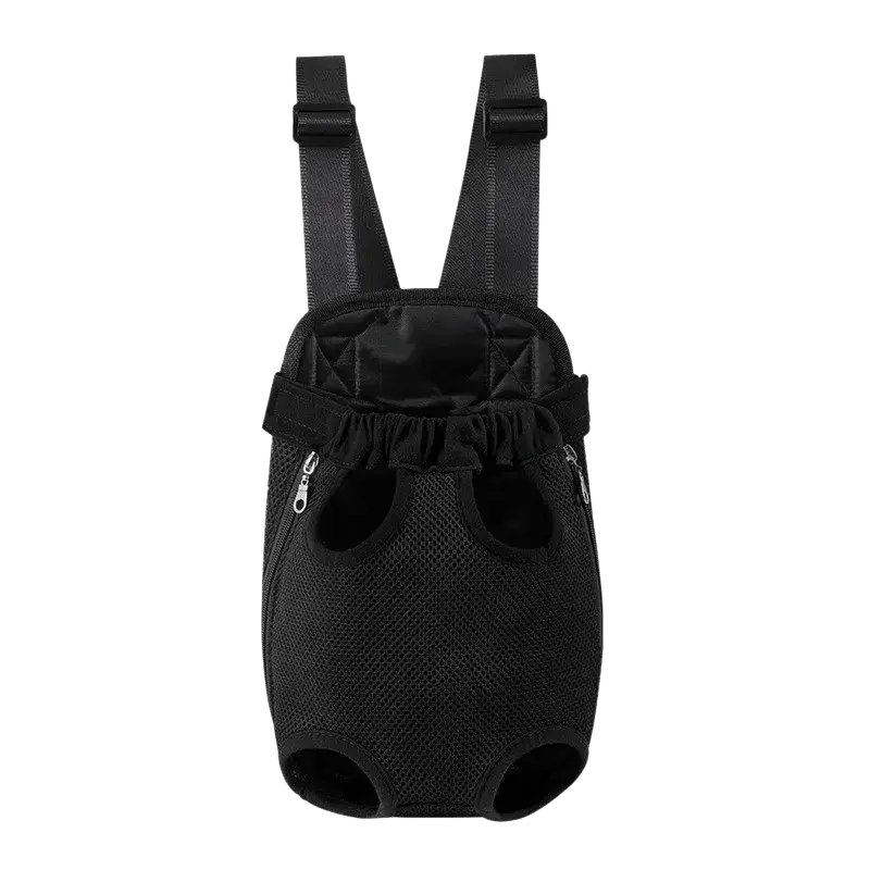 Black mesh pet carrier chest bag with breathable mesh fabric adjustable shoulder straps and zipper side pockets