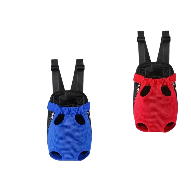 Blue and red mesh pet carriers chest bag with breathable mesh fabric and black straps for pet supplies transport