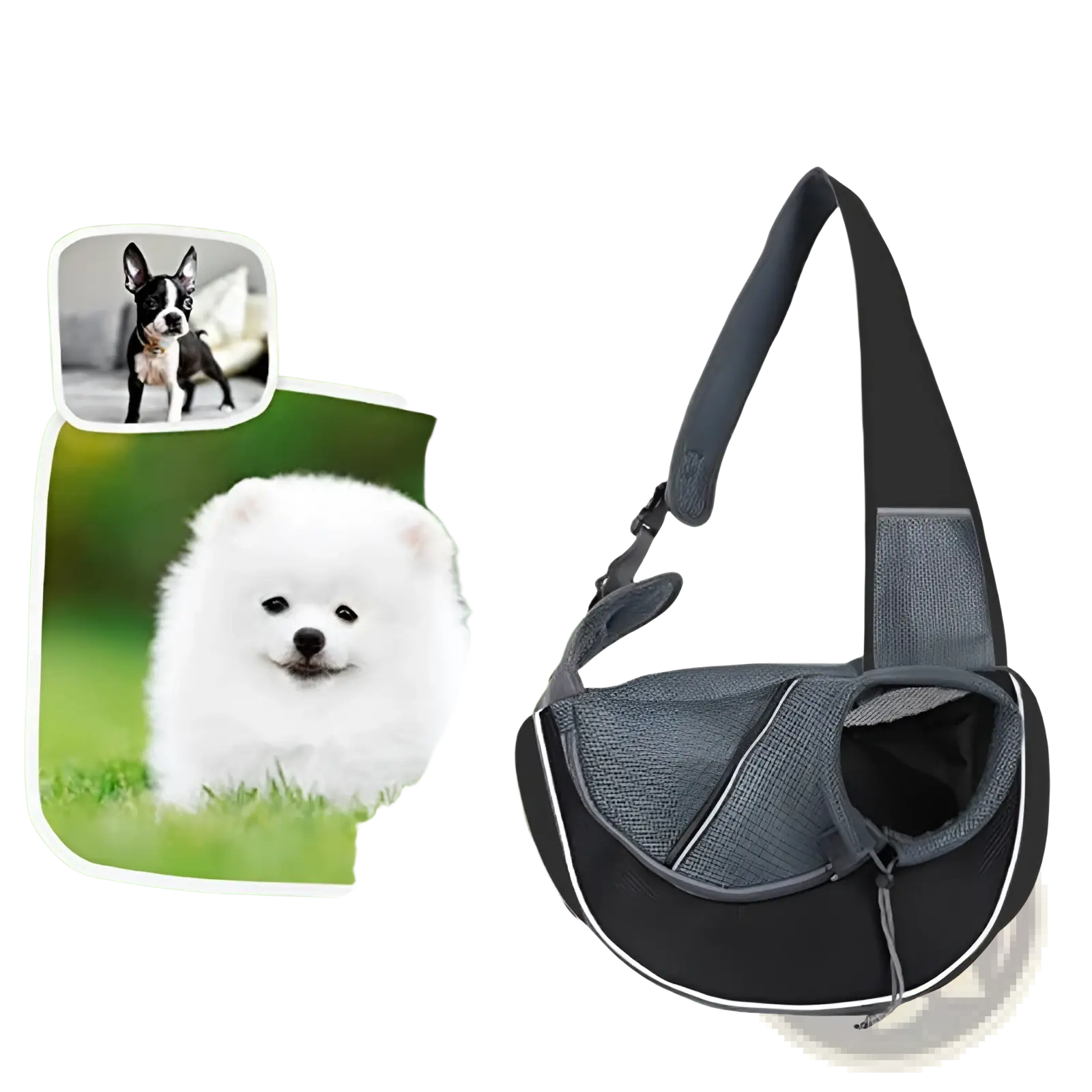 Black and gray mesh pet carrier sling bag designed for small dogs and cats for comfortable carrying