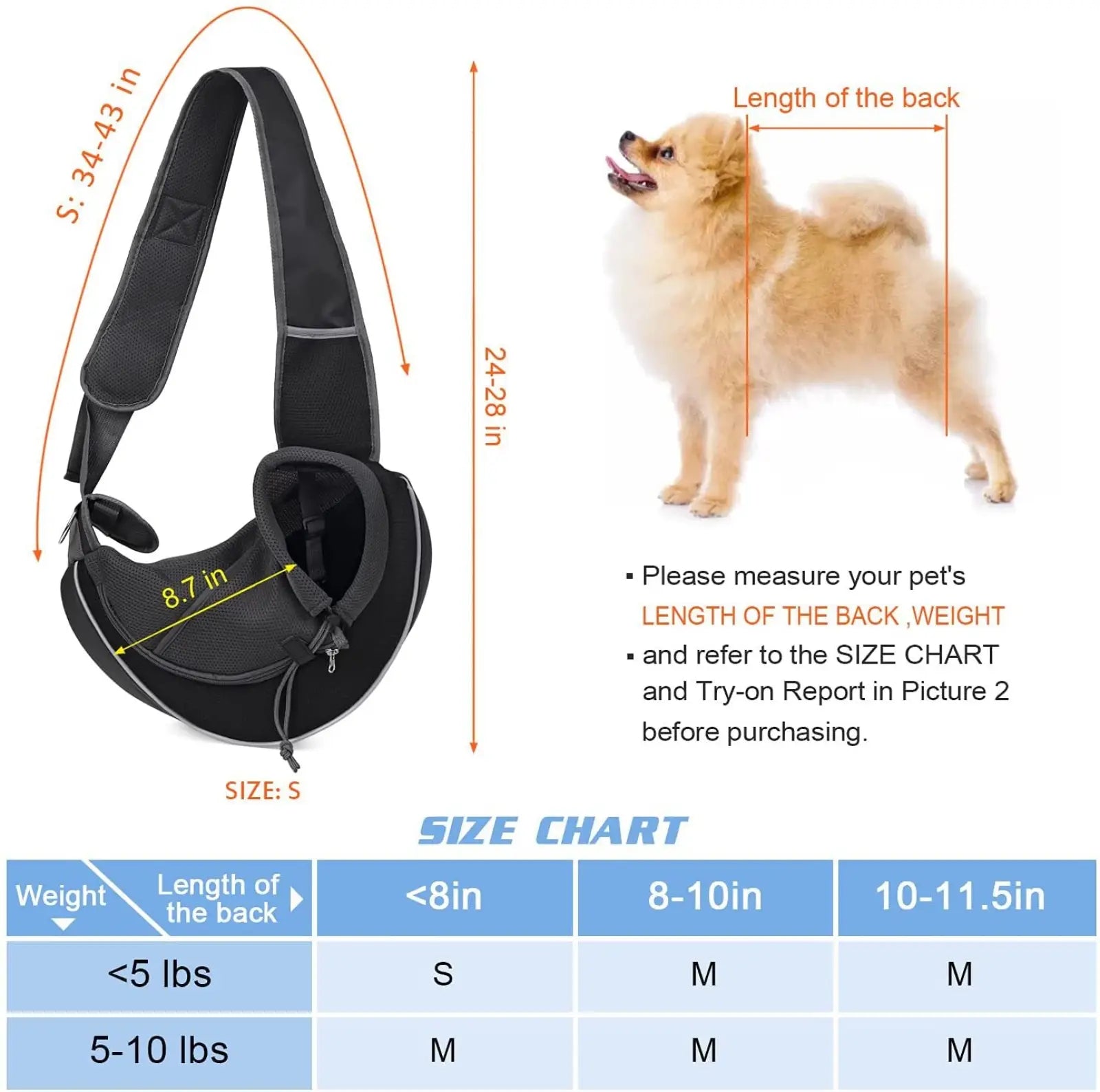 Black mesh and fabric pet carrier sling bag with adjustable strap for small dogs and cats