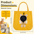 Yellow canvas travel bag for small dogs with plush bee design and safety buckle for secure pet carrying