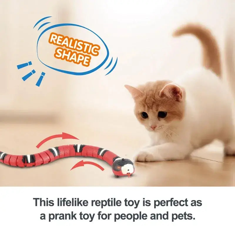 Red and black segmented robotic snake toy with realistic shape for interactive pet cat toys and animal toys type use