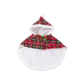 Red plaid pet christmas cape with white faux fur trim warm fleece and festive bow for holiday use