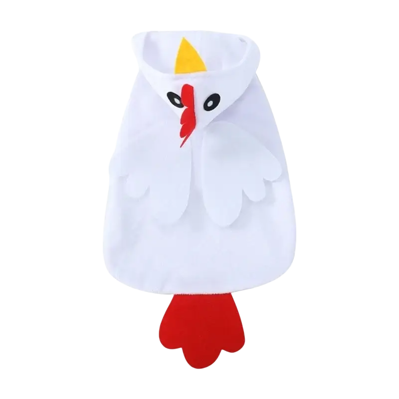 White plush chicken-shaped pet clothing hoodie with yellow beak red comb and tail for large dogs polyester