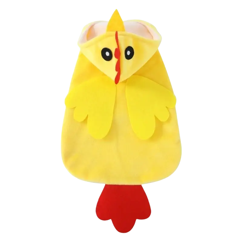 Yellow plush chick shaped hot water bottle with red beak and feet for large dogs pet clothing polyester
