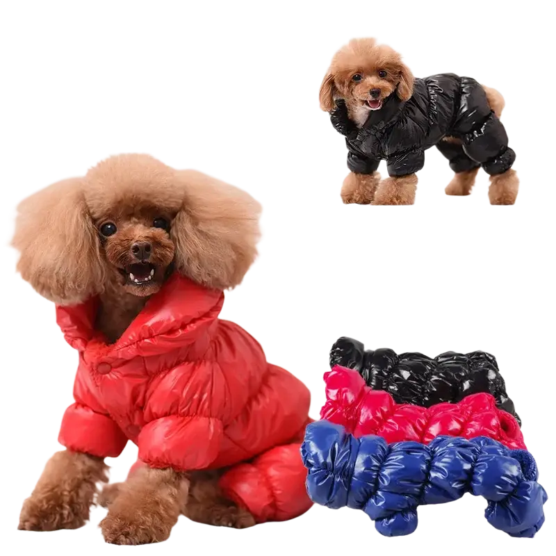 Red puffer coat for dogs in warm cotton material designed as clothing puppy windproof pet clothing for winter use