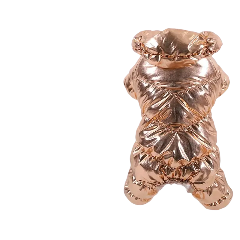 Shiny rose gold puffer pet clothing puppy coat with hood and ruffled cuffs warm cotton windproof winter apparel