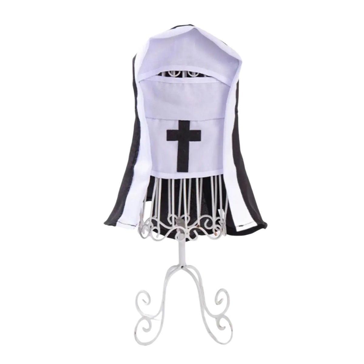 Black and white pet costume nun style with cross emblem made of spandex blend for medium dogs