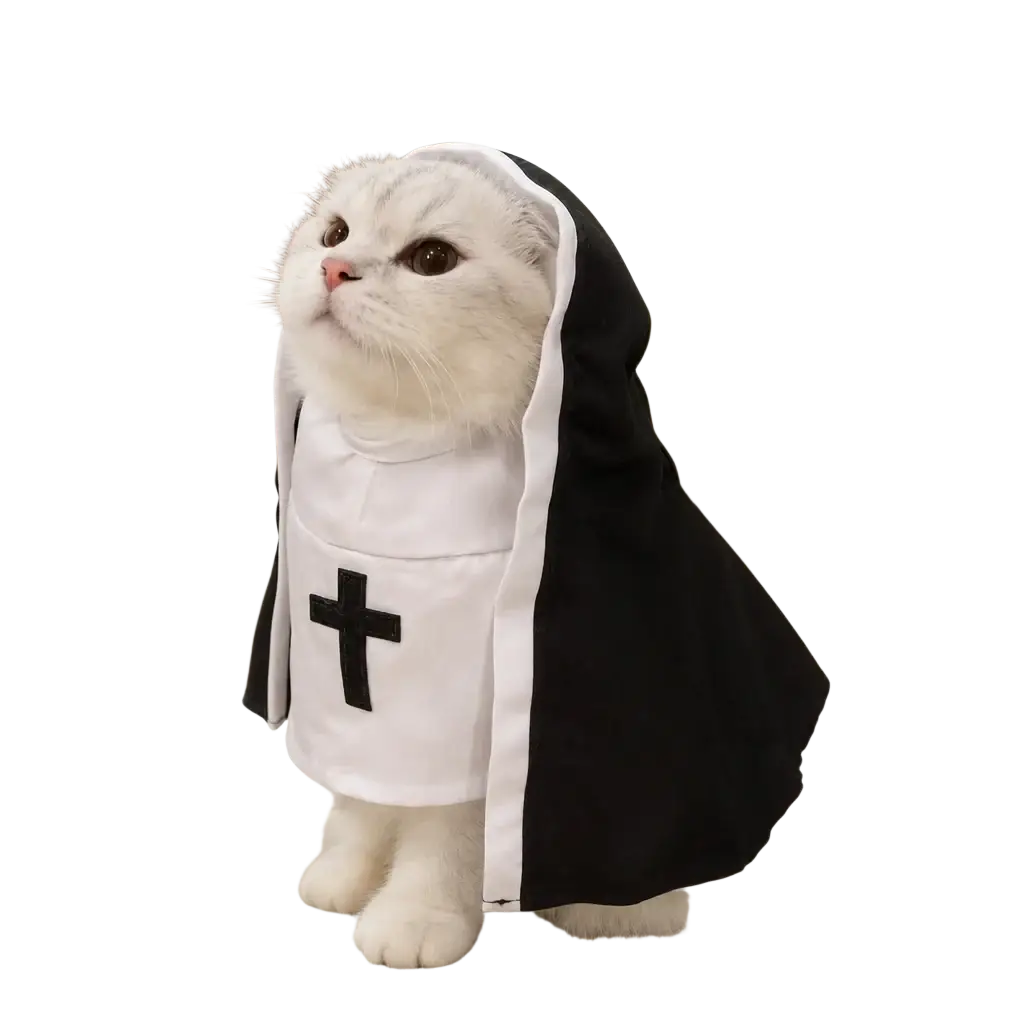 White and black nun style pet costume in spandex blend for medium dogs designed for comfortable wear