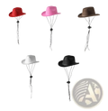 Miniature fabric pet cowboy hats in red pink brown white and black with adjustable drawstrings for dogs and cats