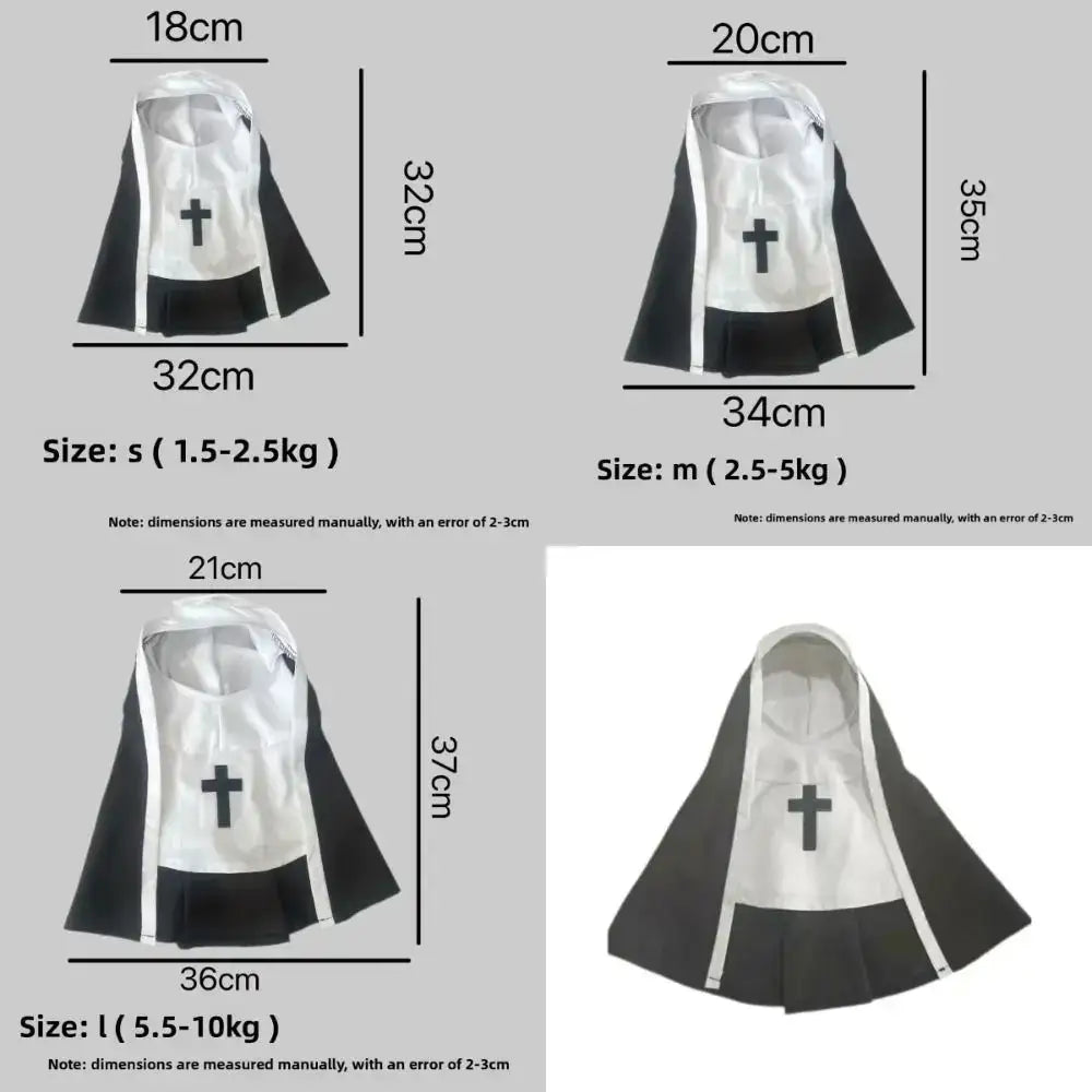 Black and white pet dog cat nun costume cape with central cross emblem made of polyester fibre for pets