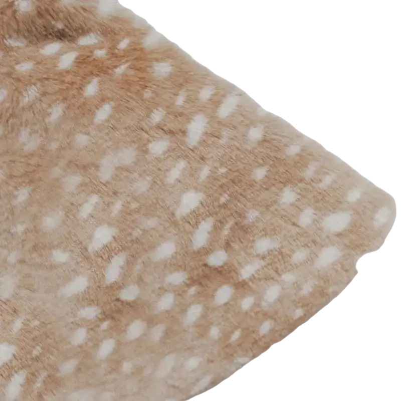 A soft beige faux fur blanket with white spots designed for pet dog clothes reindeer winter costume use