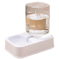 White plastic pet feeder and water dispenser with clear 1.2l glass reservoir for automatic refilling and easy cleaning