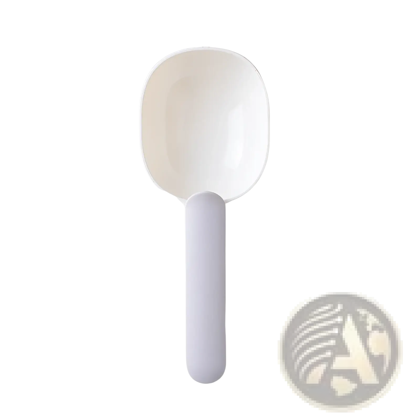 White plastic pet feeding spoon with a smooth rounded bowl designed as an abs plastic food scoop and shovel